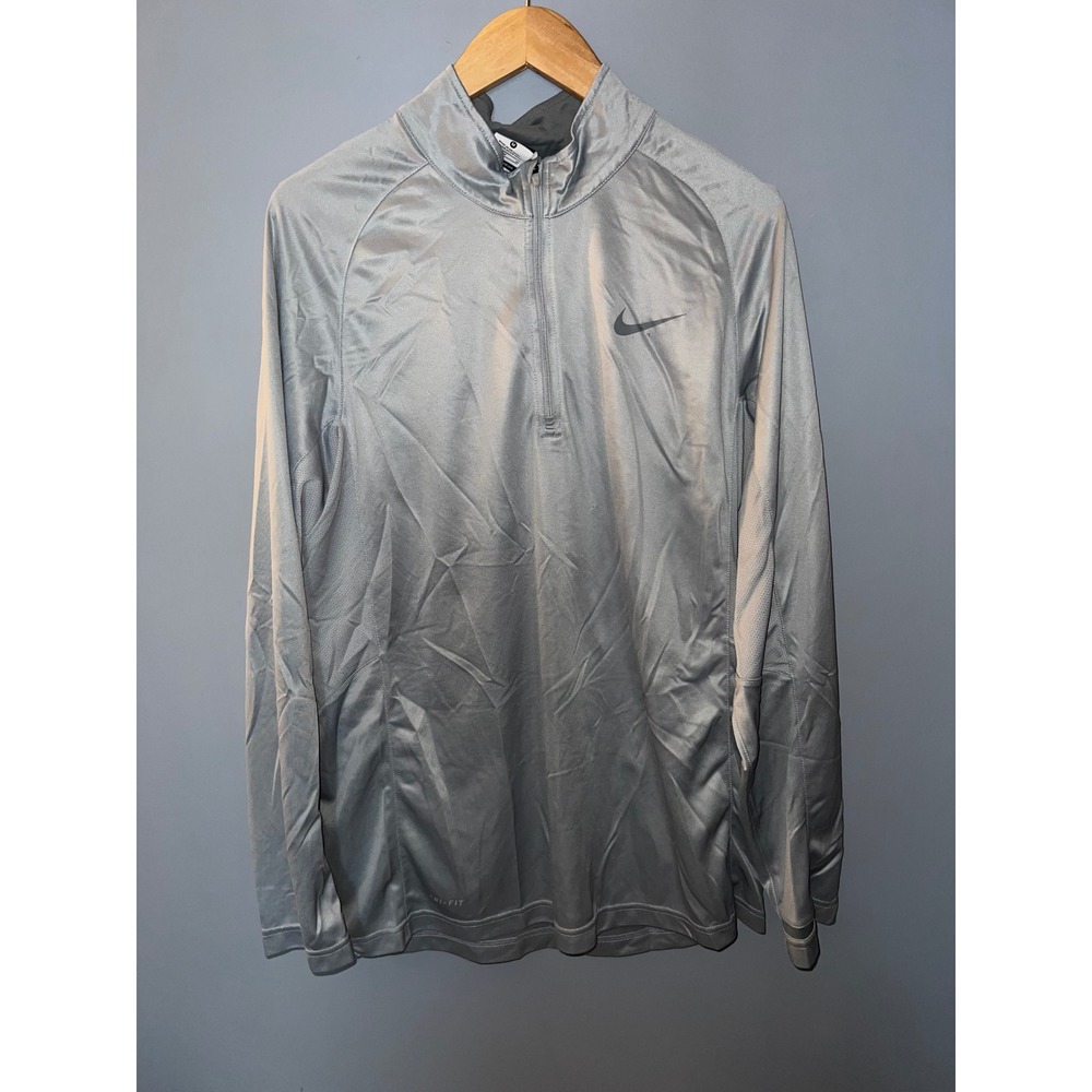 Nike Dri-FIT Quarter Zip Pullover Mens Medium Silver Gray Long Sleeve Training